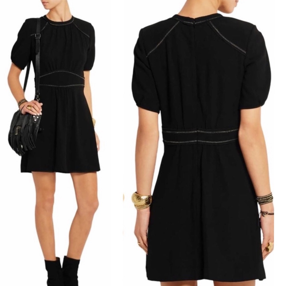 ISABEL MARANT WANA SHORT SLEEVE OPEN STITCH CREPE TONAL STITCH BLACK DRESS